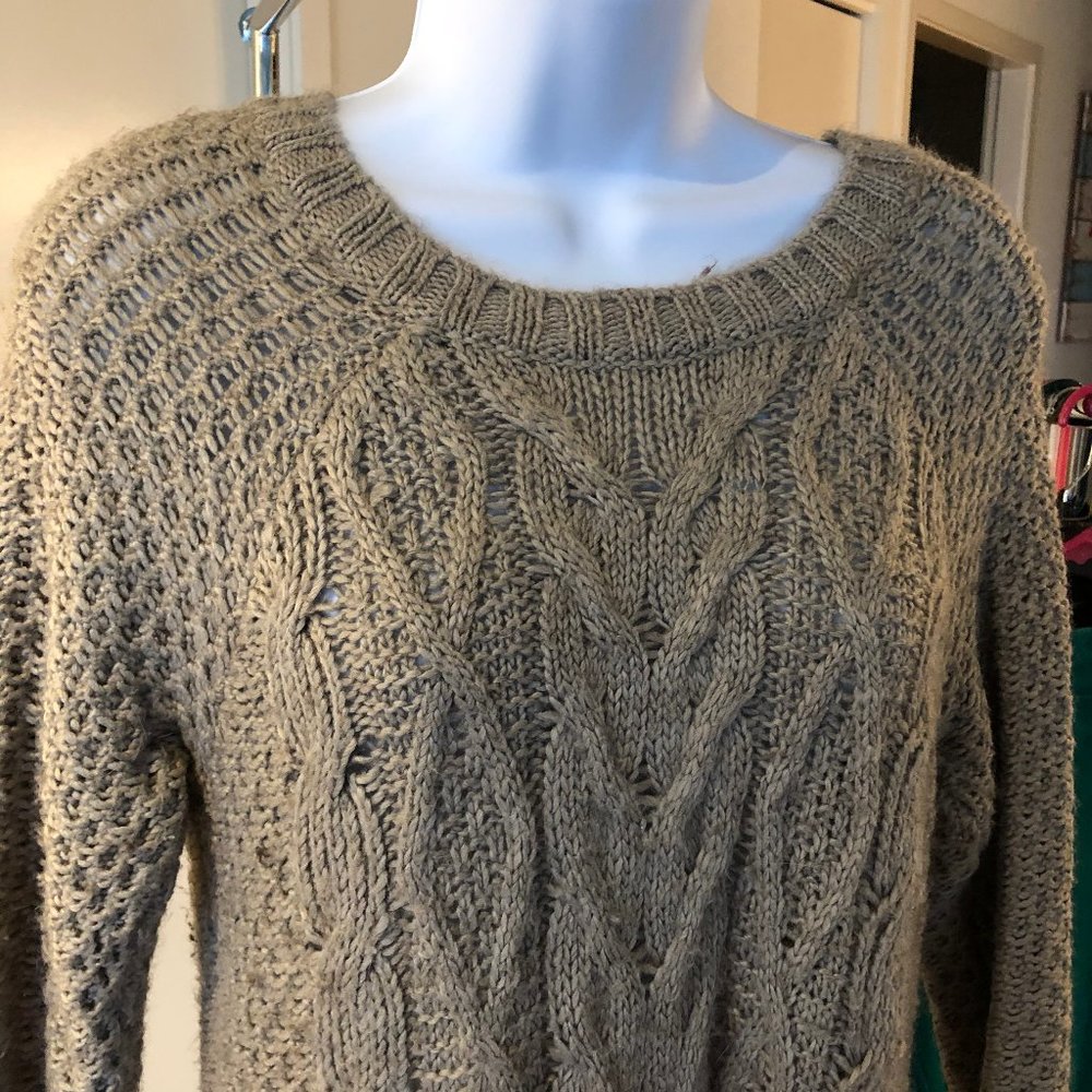 The Limited // Tan Sweater w/Velvet Back Tie
